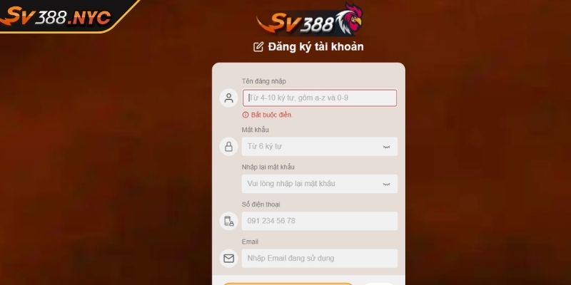 Hướng Dẫn Chi Tiết Đăng Ký Sv388 Trực Tuyến An Toàn 3 Điền dữ liệu thực hiện đăng ký